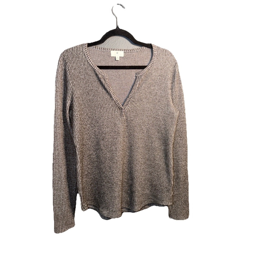 Socialite Thermal Top Notch Neck Medium Grey Waffle Knit Casual Henley Soft